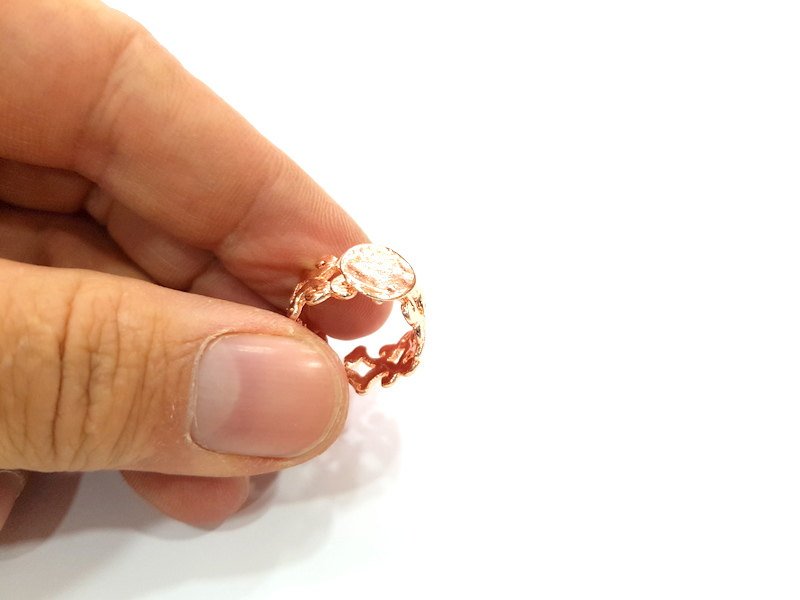 Rose Gold Ring Blank Base Bezel Settings Cabochon Base Mountings Adjustable (10 mm blank) G6498