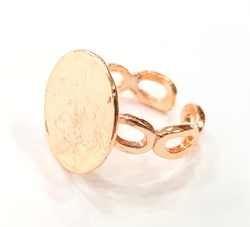 Rose Gold Ring Blank Base Bezel Settings Cabochon Base Mountings Adjustable (15 mm blank) G6499