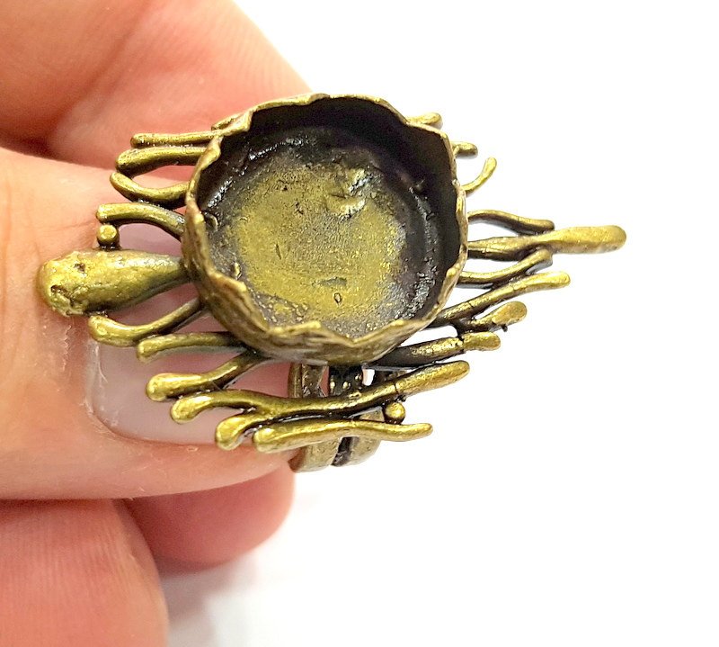 Antique Bronze Ring Blank Base Bezel Settings Cabochon Base Mountings Adjustable  (15mm blank ) Antique Bronze Plated Brass G6502