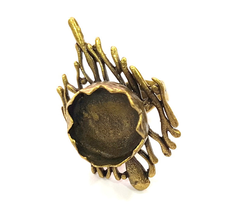 Antique Bronze Ring Blank Base Bezel Settings Cabochon Base Mountings Adjustable  (15mm blank ) Antique Bronze Plated Brass G6502