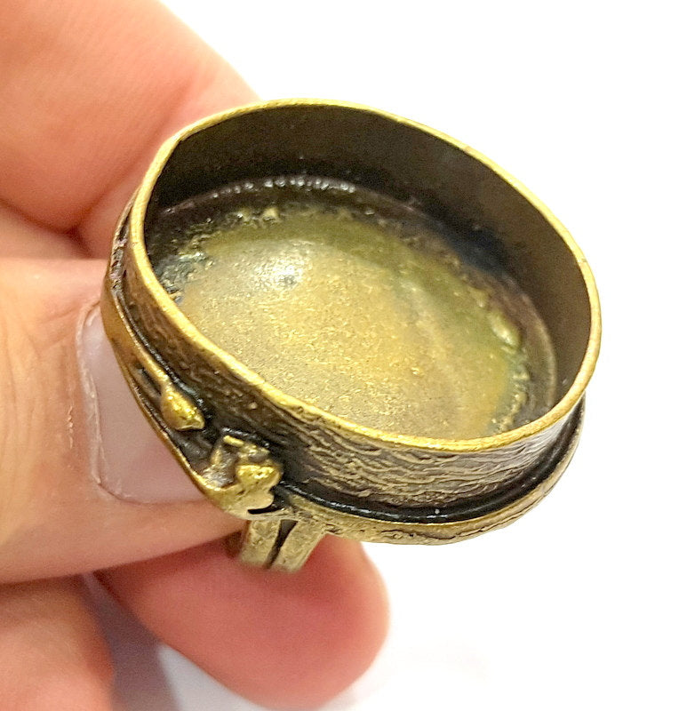 Antique Bronze Ring Blank Base Bezel Settings Cabochon Base Mountings Adjustable  (30mm blank ) Antique Bronze Plated Brass G6503