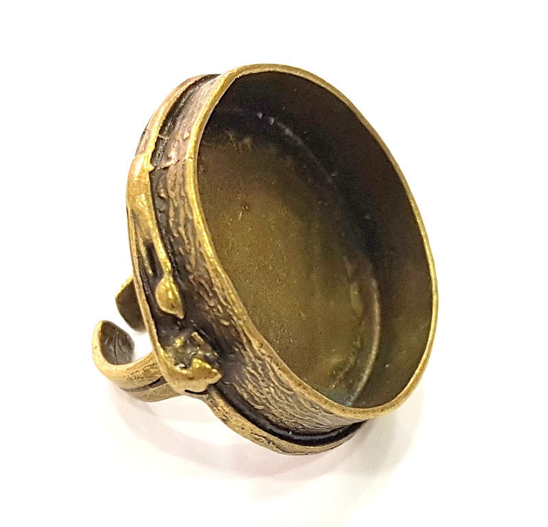 Antique Bronze Ring Blank Base Bezel Settings Cabochon Base Mountings Adjustable  (30mm blank ) Antique Bronze Plated Brass G6503