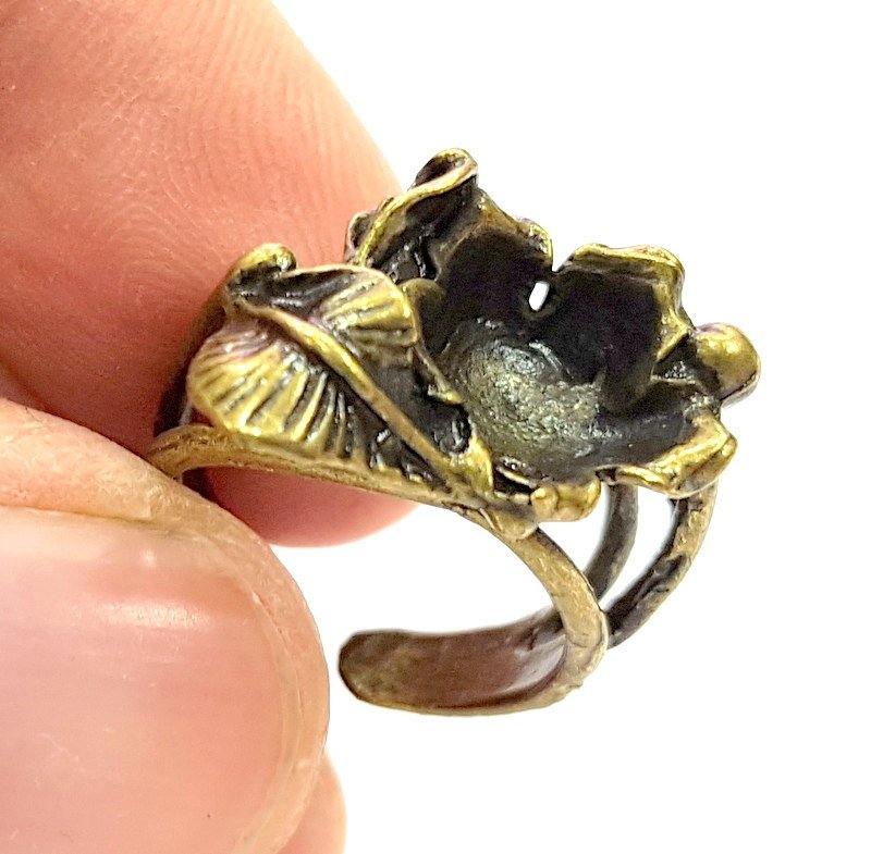 Antique Bronze Ring Blank Base Bezel Settings Cabochon Base Mountings Adjustable  (10mm blank ) Antique Bronze Plated Brass G6508