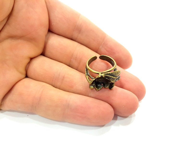 Antique Bronze Ring Blank Base Bezel Settings Cabochon Base Mountings Adjustable  (10mm blank ) Antique Bronze Plated Brass G6508