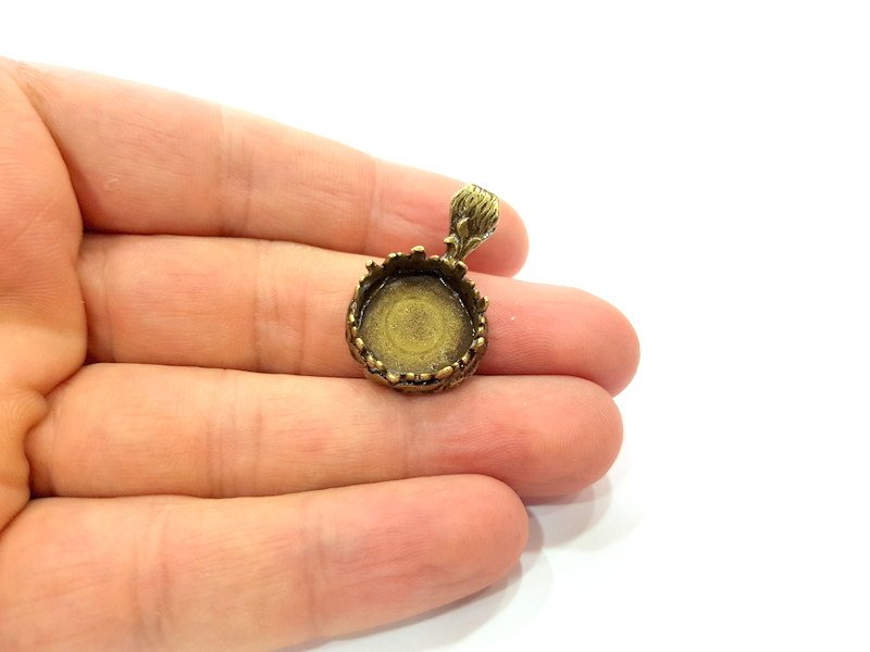 Antique Bronze Pendant Blank Base Setting Necklace Blank Mountings Antique Bronze Brass (16mm blank)  G6510