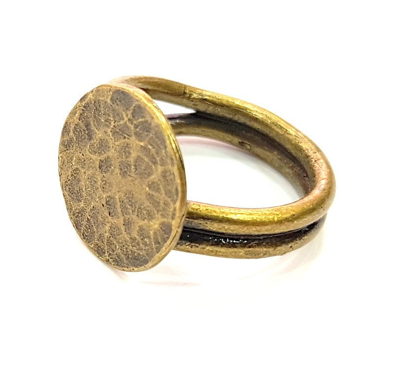 Antique Bronze Ring Blank Base Bezel Settings Cabochon Base Mountings Adjustable  (15mm blank ) Antique Bronze Plated Brass G6513