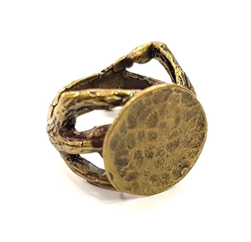 Antique Bronze Ring Blank Base Bezel Settings Cabochon Base Mountings Adjustable  (15mm blank ) Antique Bronze Plated Brass G6515