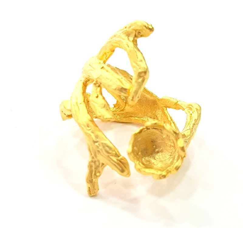 Gold Ring Blank Ring Settings Ring Bezel Base Cabochon Mountings Adjustable  (8mm blank ) Gold Plated Brass G6518