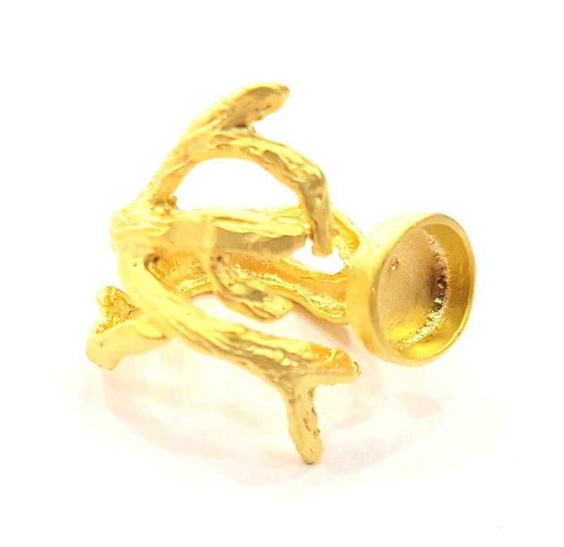 Gold Ring Blank Ring Settings Ring Bezel Base Cabochon Mountings Adjustable  (10mm blank ) Gold Plated Brass G6519