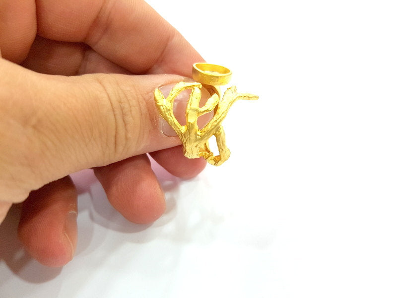 Gold Ring Blank Ring Settings Ring Bezel Base Cabochon Mountings Adjustable  (10mm blank ) Gold Plated Brass G6519