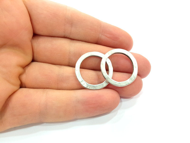 5 Silver Circle Connector Findings Antique Silver Plated Circle   (24 mm)  G6522