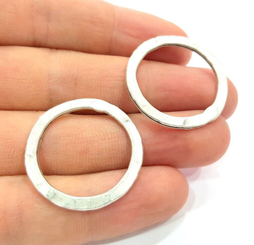 10 Silver Circle Connector Findings Antique Silver Plated Circle  (27 mm)  G15624
