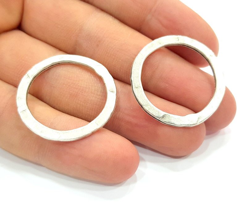 5 Silver Circle Connector Findings Antique Silver Plated Circle  (29 mm)  G6524