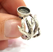 Silver Ring Blank Base Bezel Settings Cabochon Base Mountings Adjustable (10mm Blank) , Antique Silver Plated Brass G9190