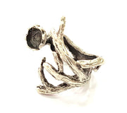 Silver Ring Blank Base Bezel Settings Cabochon Base Mountings Adjustable (8mm Blank) , Antique Silver Plated Brass G6527
