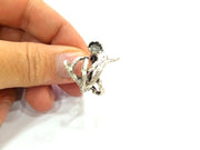 Branched Ring Blank Base Bezel Settings Cabochon Base Mountings Adjustable (6mm Blank) , Antique Silver Plated Brass G6527