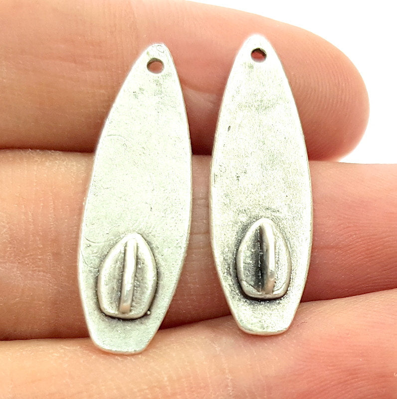 2 Silver Charms Surfboard Charms Antique Silver Plated Brass  2 Pcs (31x11mm)  G6528