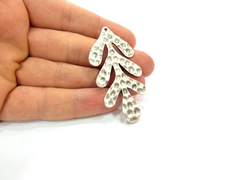 2 Silver Pendant Hammered Leaf Pendants Antique Silver Plated Pendants (60x30mm) Antique Silver Plated Metal G12141