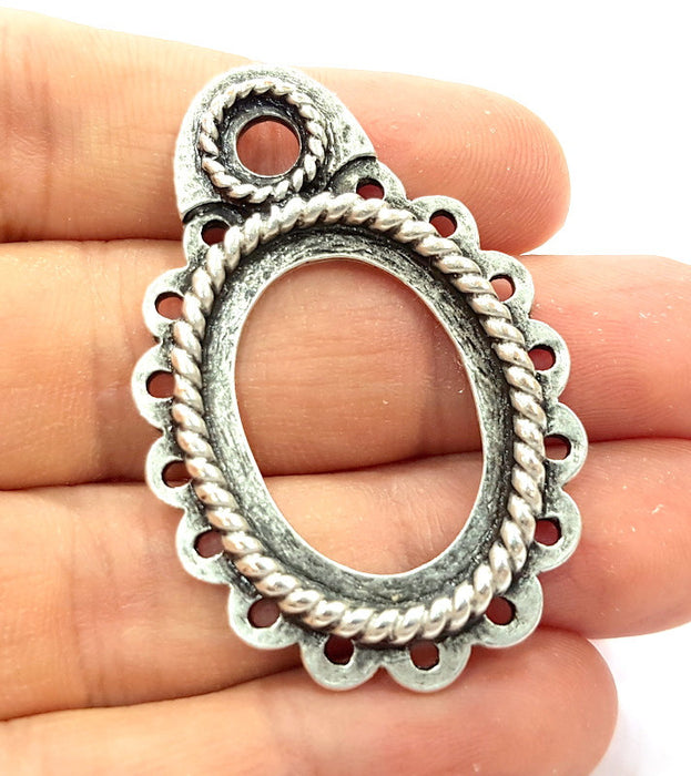 2 Silver Pendant Blank Oxidized Silver Tribal Pendants Antique Silver Plated Pendants (51x34mm)  G6542