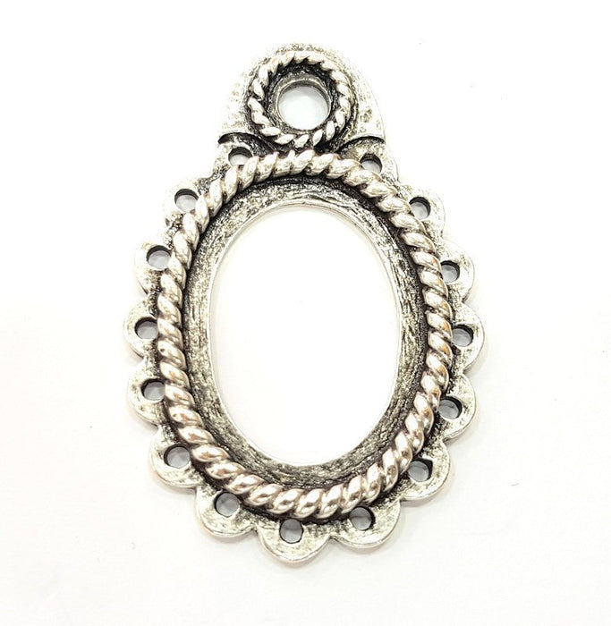 2 Silver Pendant Blank Oxidized Silver Tribal Pendants Antique Silver Plated Pendants (51x34mm)  G6542