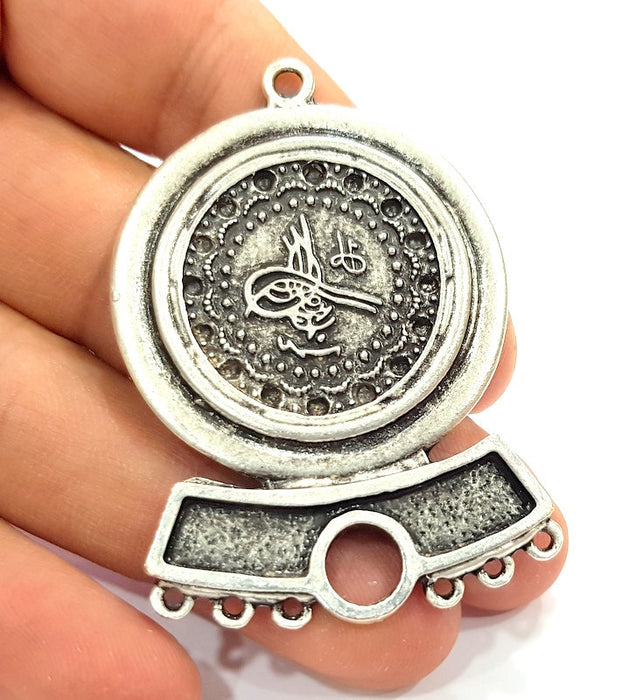 Silver Pendant Oxidized Silver Ottoman Pendants Antique Silver Plated Pendants (59x41mm)  G6544