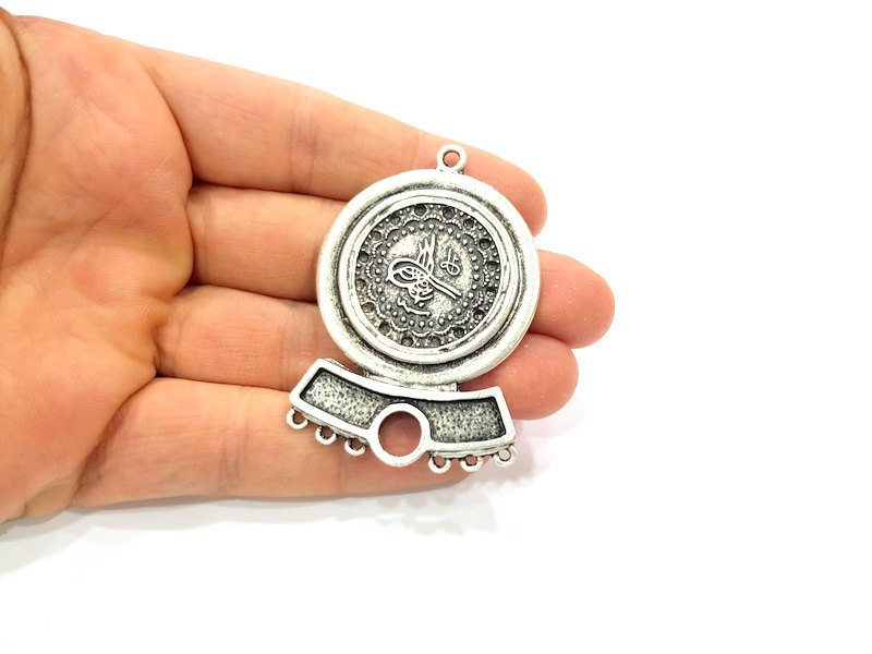 Silver Pendant Oxidized Silver Ottoman Pendants Antique Silver Plated Pendants (59x41mm)  G6544