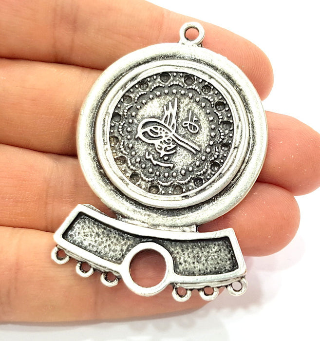 Silver Pendant Oxidized Silver Ottoman Pendants Antique Silver Plated Pendants (59x41mm)  G6544