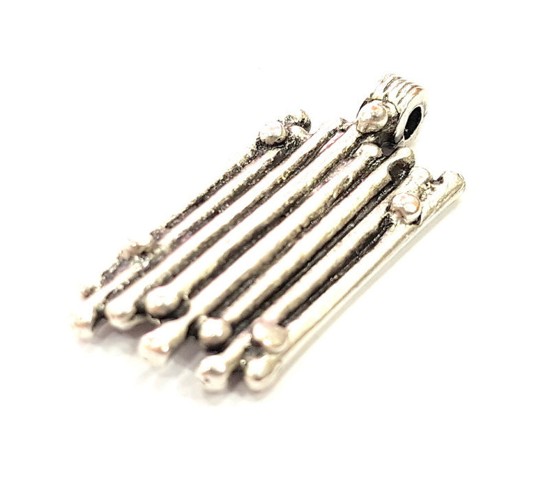 2 Striped Charms Antique Silver Plated Pendants (37x16mm)  G6545
