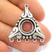 4 Silver Pendant Blank Oxidized Silver Tribal Pendants Antique Silver Plated Pendants (30mm)  G8216