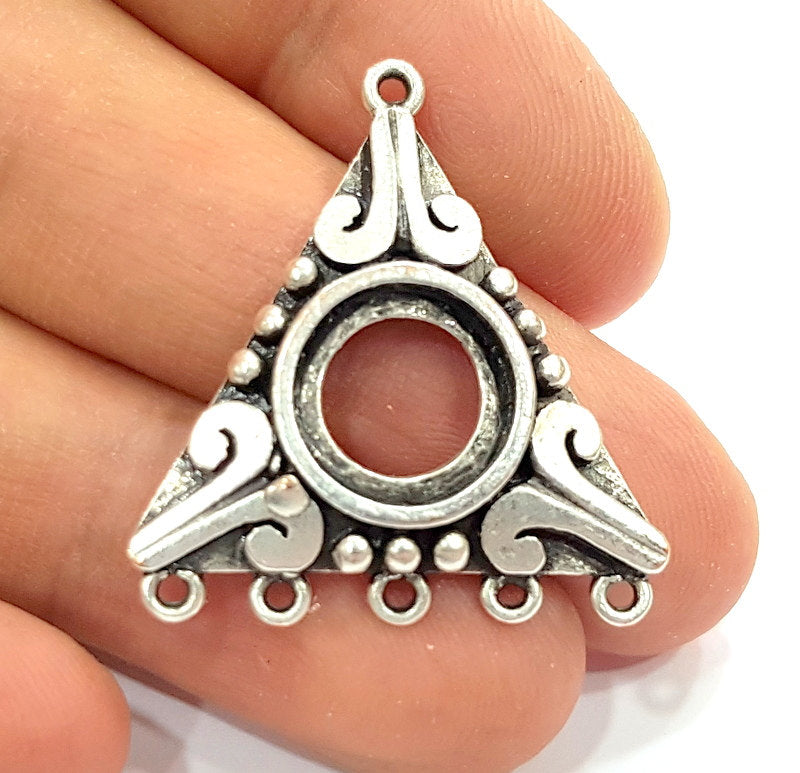 4 Silver Pendant Blank Oxidized Silver Tribal Pendants Antique Silver Plated Pendants (30mm)  G8216