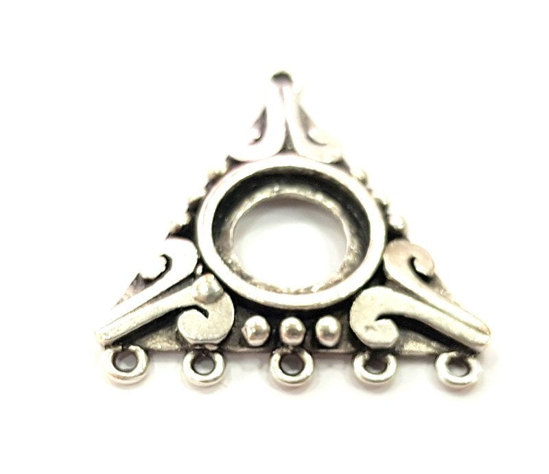 4 Silver Pendant Blank Oxidized Silver Tribal Pendants Antique Silver Plated Pendants (30mm)  G8216