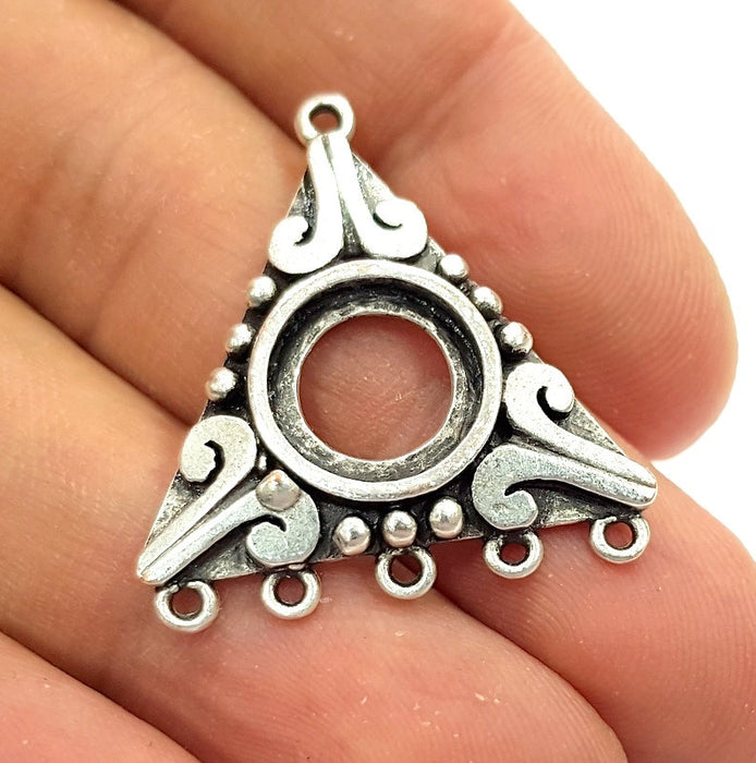 4 Silver Pendant Blank Oxidized Silver Tribal Pendants Antique Silver Plated Pendants (30mm)  G8216