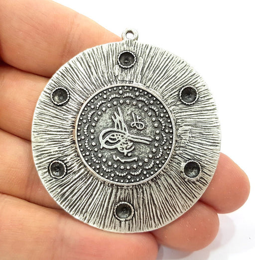 Silver Pendant Oxidized Silver Ottoman Pendants Antique Silver Plated Pendants (54mm)  G6553