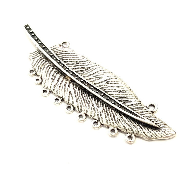 Silver Pendant Oxidized Silver Leaf Pendants Antique Silver Plated Pendants (93x28mm)  G6554