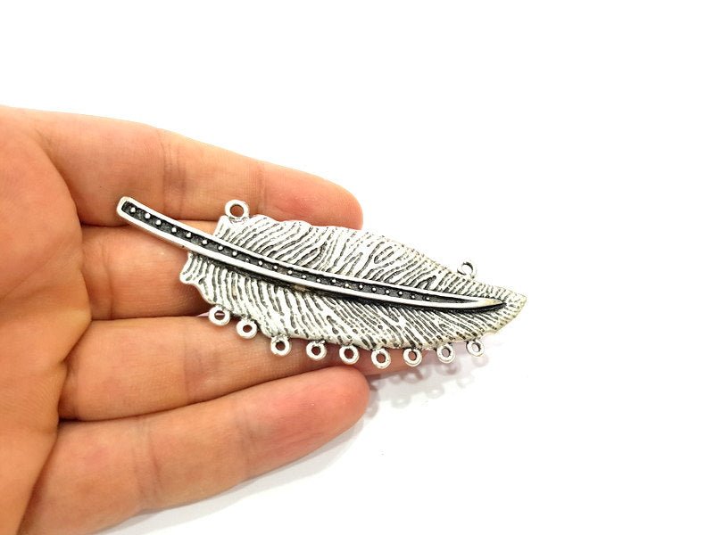 Silver Pendant Oxidized Silver Leaf Pendants Antique Silver Plated Pendants (93x28mm)  G6554