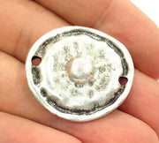 2 Silver Connector Oxidized Silver Pendants Antique Silver Plated Pendants (30mm)  G6555