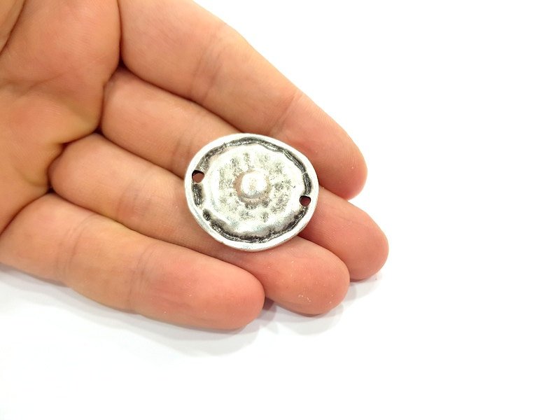 2 Silver Connector Oxidized Silver Pendants Antique Silver Plated Pendants (30mm)  G6555