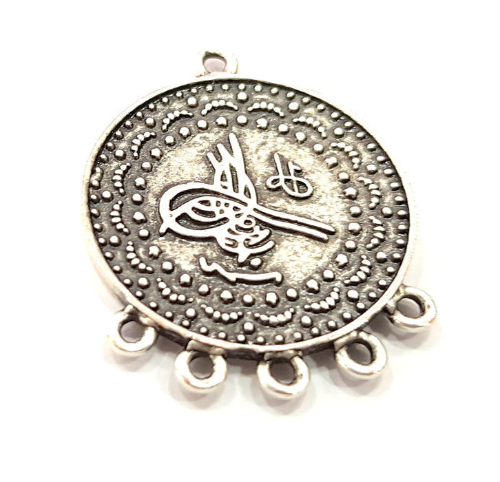 2 Silver Pendant Oxidized Silver Ottoman Pendants Antique Silver Plated Pendants (27mm)  G6558