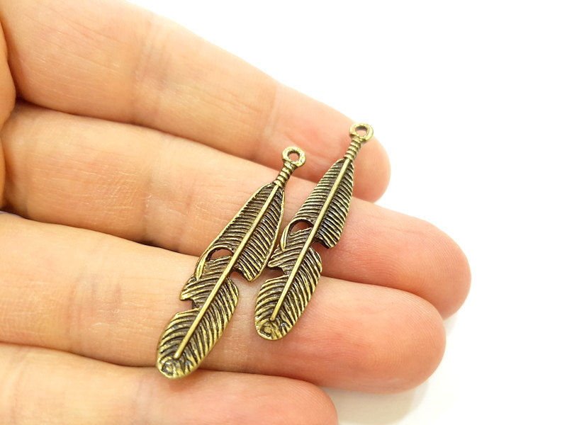 10 Antique Bronze Feather Charm (42x8mm) G7165