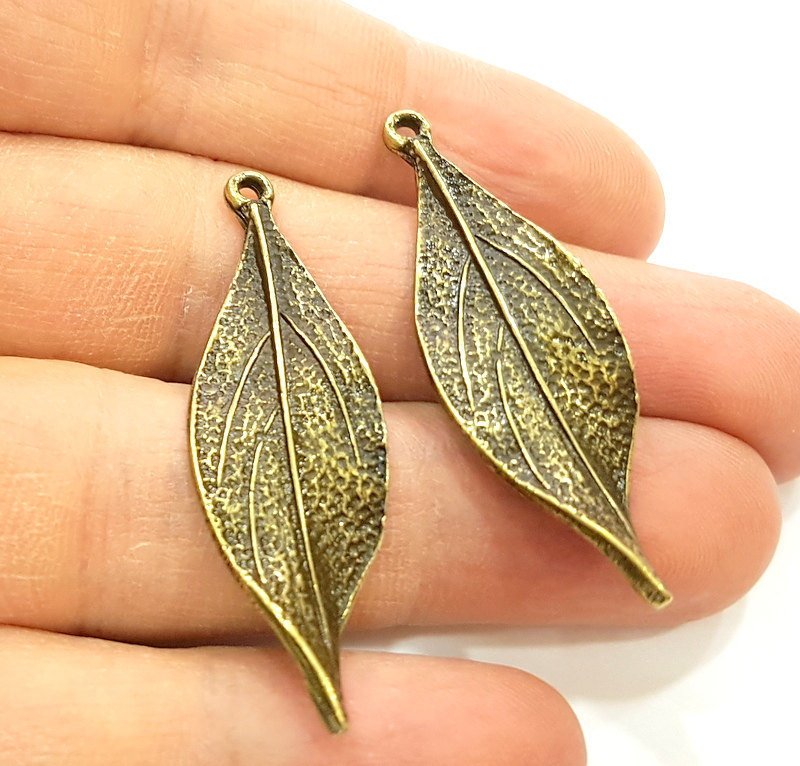 10 Leaf Charm Antique Bronze Charm Antique Bronze Plated Metal  (45x15mm) G7174