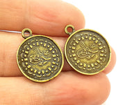4 Antique Bronze Charms Ottoman Coin Signature Charms (20mm) G7180