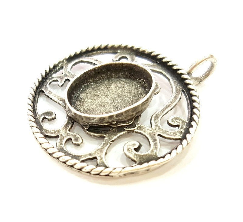Silver Pendant Blank Bezel Base Setting Necklace Blank Mountings Antique Silver Plated Brass (18x13mm blank) G7183