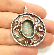 Silver Pendant Blank Bezel Base Setting Necklace Blank Mountings Antique Silver Plated Brass (18x13mm blank) G7183
