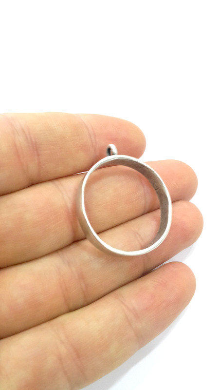 Silver Pendant Bezel Base Setting Necklace Blank Mountings Antique Silver Plated Brass (25 mm blank) G6565