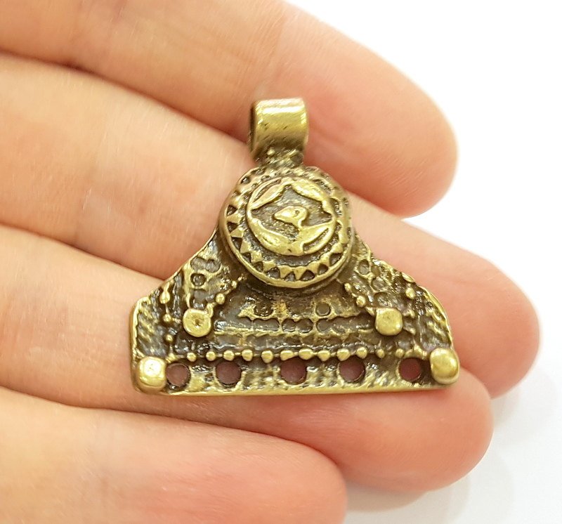 2 Tribal Pendant Ethnic Pendant Antique Bronze Pendant (35x33mm) G7205
