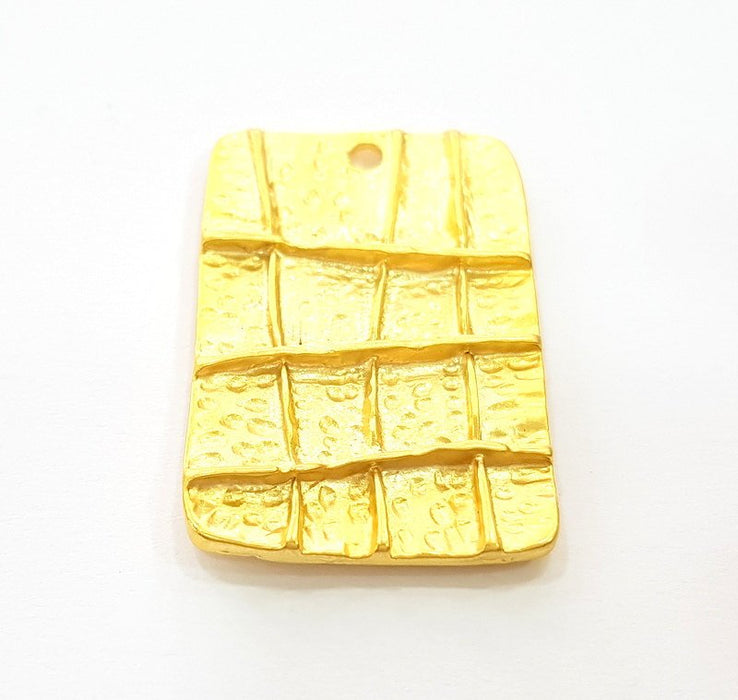 Striped Rectangle Charms Gold Plated Pendant (36x23mm)  G7220