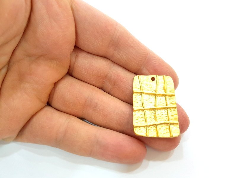 Striped Rectangle Charms Gold Plated Pendant (36x23mm)  G7220