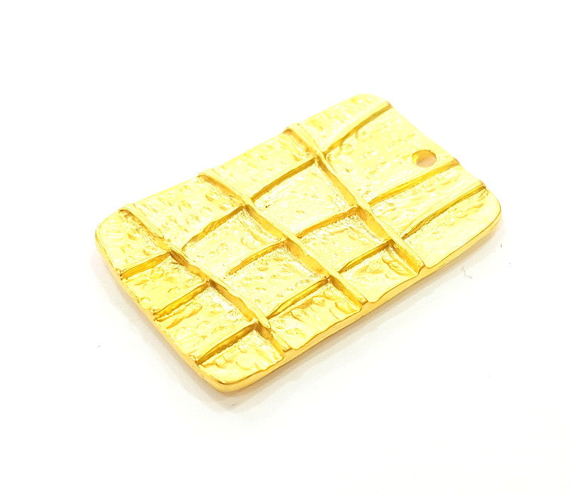 Striped Rectangle Charms Gold Plated Pendant (36x23mm)  G7220