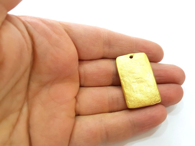 Striped Rectangle Charms Gold Plated Pendant (36x23mm)  G7220