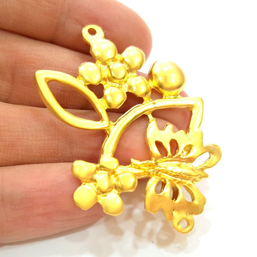 Flower and Butterfly Charms  Gold Plated Connector Pendant (55x43mm)  G7222